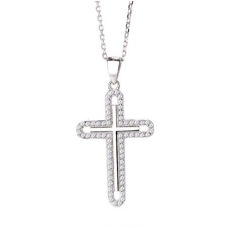 Embellished 925 Sterling Silver Zirconia Cross Pendant NecklaceP18056
