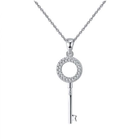 Embellished 925 Sterling Silver Zirconia Key Pendant NecklaceEMBkey01