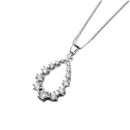 Embellished 925 Sterling Silver Zirconia Oval Pendant NecklaceEMBOV01