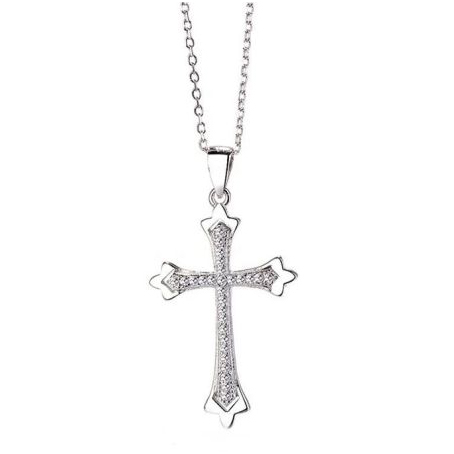 Embellished Sterling Silver Sharp Cross Pendant Necklace
