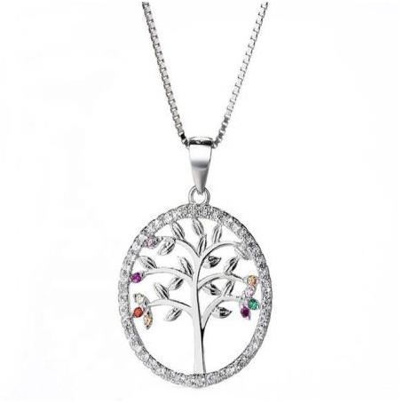 Embellished Tree of Life Tree Circle Pendant NecklaceP17011