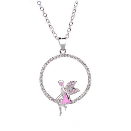 Embellished Women 925 Sterling Silver Fairy Angel Pendant NecklacesP17030
