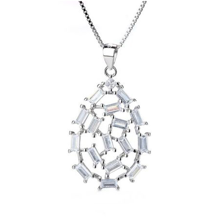 Embellished Women 925 Sterling Silver Oval Clear Pendant Necklacep190661