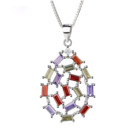 Embellished Women 925 Sterling Silver Oval Color Pendant Necklace