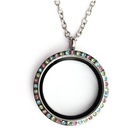 Floating Locket Necklace Stainless Steel Assorted Color Stones9902027419227