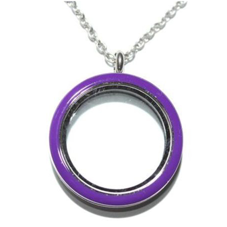 Floating Locket Necklace Stainless Steel Purple9902027419036