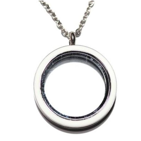 Floating Locket Necklace-Stainless Steel - White