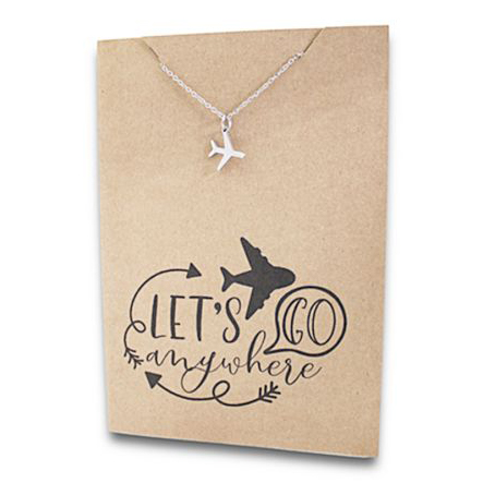 Stainless Steel Necklace On Message Card-Aeroplane Go Anywhere