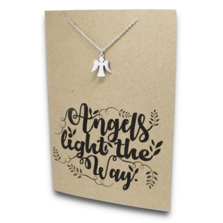 Stainless Steel Necklace On Message Card Angels LightNECKLACE085