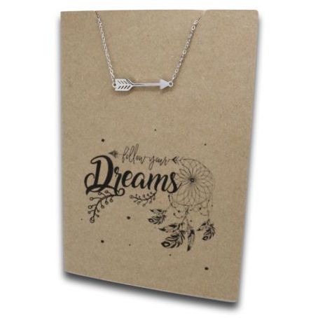 Stainless Steel Necklace On Message Card-Arrow Dreams