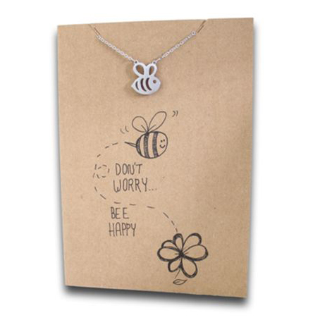 Stainless Steel Necklace On Message Card-Bee Don't Worry