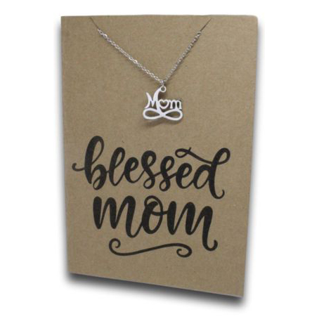 Stainless Steel Necklace On Message Card Blessed MomMOM04 2