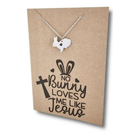 Stainless Steel Necklace On Message Card Bunny JesusNECKLACE188