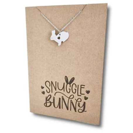Stainless Steel Necklace On Message Card-Bunny Snuggle