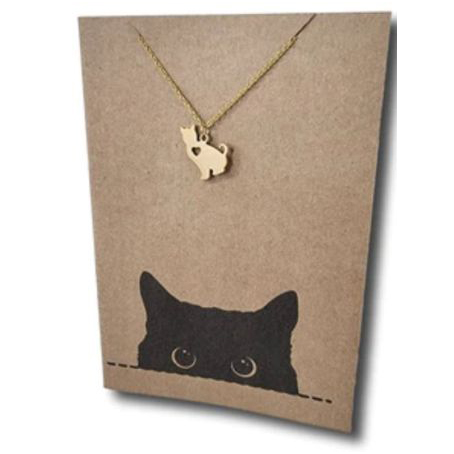 Stainless Steel Necklace On Message Card-Cat Gold