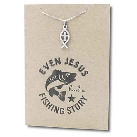 Stainless Steel Necklace On Message Card Christian Fish StoryNECKLACE377