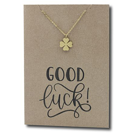 Stainless Steel Necklace On Message Card-Clover Good Luck