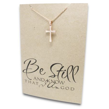 Stainless Steel Necklace On Message Card-Cross Be Still