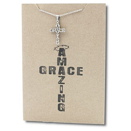 Stainless Steel Necklace On Message Card-Cross Grace Emblem