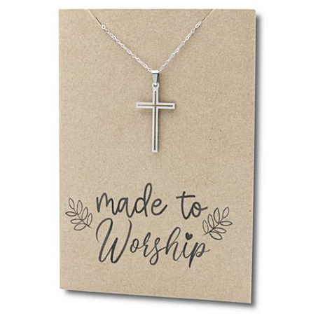 Stainless Steel Necklace On Message Card-Cross Made to Worship