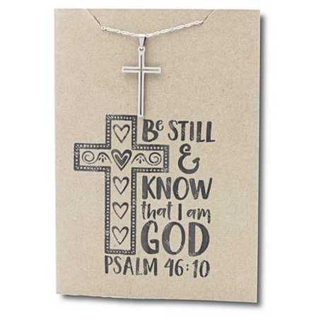 Stainless Steel Necklace On Message Card Cross Outline Be stillNECKLACE414