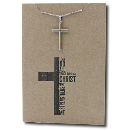 Stainless Steel Necklace On Message Card-Cross Outline
