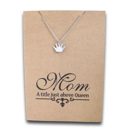 Stainless Steel Necklace On Message Card-Crown Mom Title