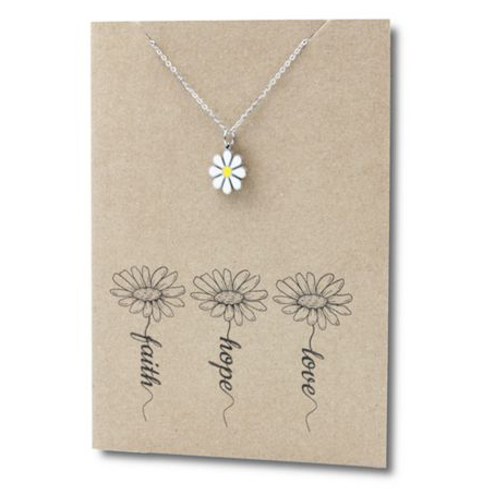 Stainless Steel Necklace On Message Card-Daisy Love Hope Faith