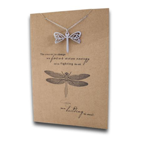 Stainless Steel Necklace On Message Card-Dragonfly Always be