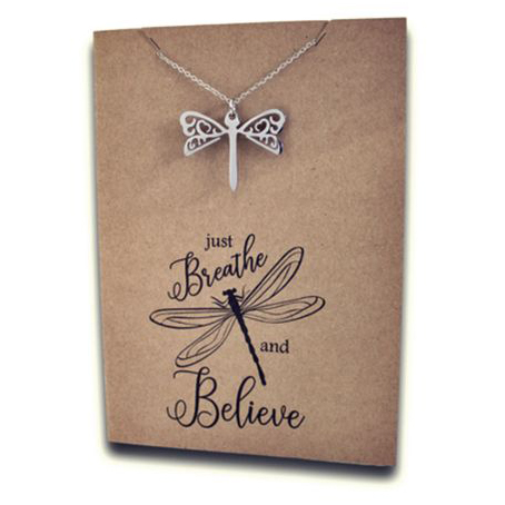 Stainless Steel Necklace On Message Card Dragonfly Just BreatheEMBc363p114 1