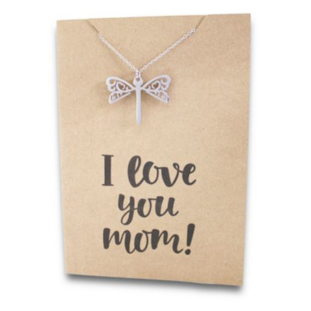 Stainless Steel Necklace On Message Card Dragonfly Love You MomNECKLACE234