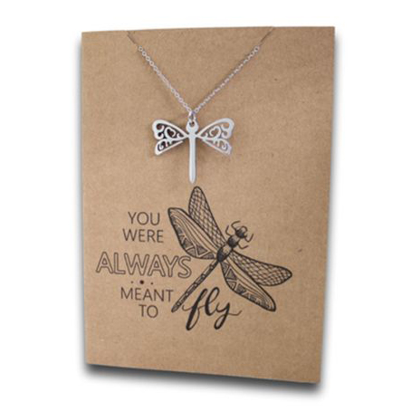 Stainless Steel Necklace On Message Card - Dragonfly - Meant to Fly