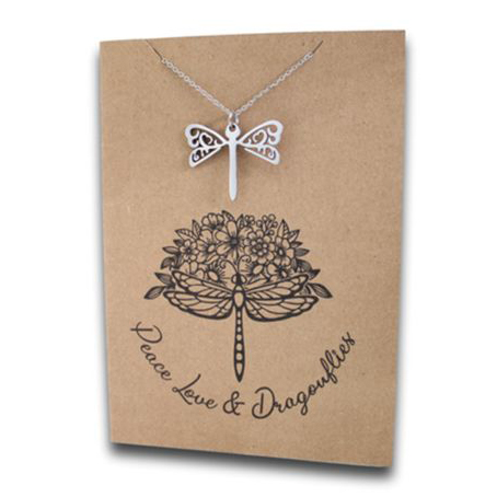 Stainless Steel Necklace On Message Card Dragonfly Peace LoveEMBc360p111