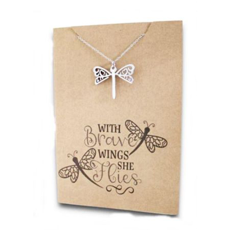 Stainless Steel Necklace On Message Card Dragonfly WingsNECKLACE109