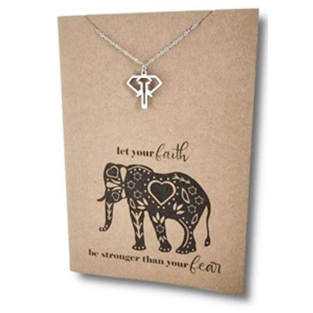 Stainless Steel Necklace On Message Card Elephant Let Your FaithNECKLACE341