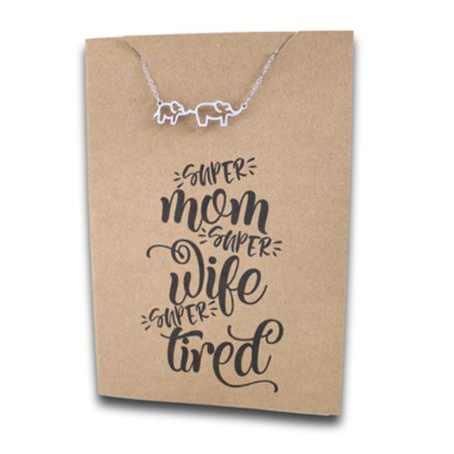 Stainless Steel Necklace On Message Card-Elephant Mom