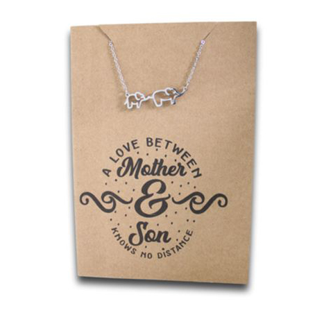 Stainless Steel Necklace On Message Card Elephant Mother and SonNECKLACE277