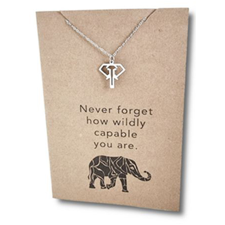 Stainless Steel Necklace On Message Card Elephant Never ForgetNECKLACE268