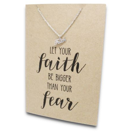 Stainless Steel Necklace On Message Card-Faith Fear