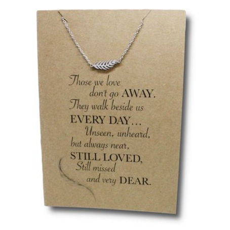 Stainless Steel Necklace On Message Card-Feather-Away