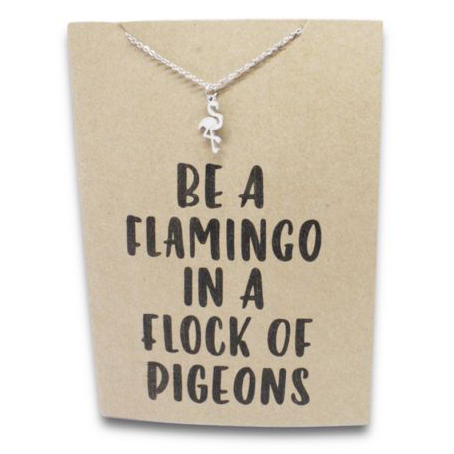 Stainless Steel Necklace On Message Card Flamingo PigeonsNECKLACE147