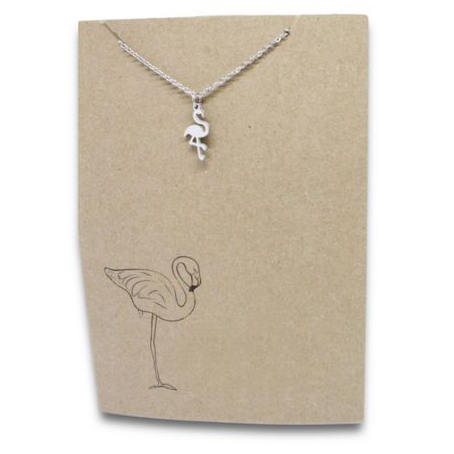 Stainless Steel Necklace On Message Card-Flamingo