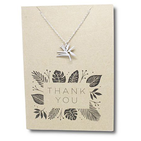 Stainless Steel Necklace On Message Card-Flower Thank you