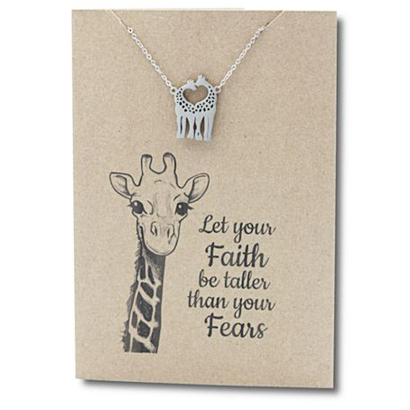 Stainless Steel Necklace On Message Card-Giraffes Let Your Faith