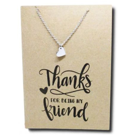 Stainless Steel Necklace On Message Card-Heart Friend