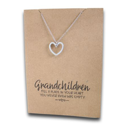 Stainless Steel Necklace On Message Card-Heart Grandchild