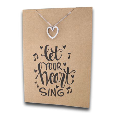 Stainless Steel Necklace On Message Card Heart Let Your Heart SingNECKLACE349