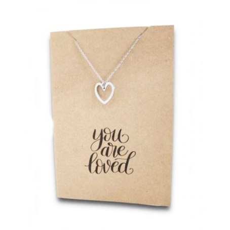 Stainless Steel Necklace On Message Card Heart Loved