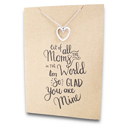Stainless Steel Necklace On Message Card-Heart Mom