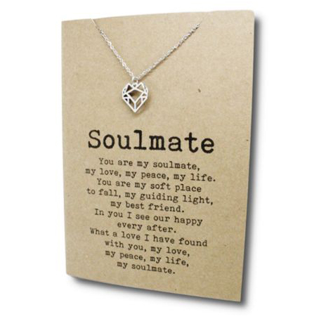 Stainless Steel Necklace On Message Card-Heart Soulmate